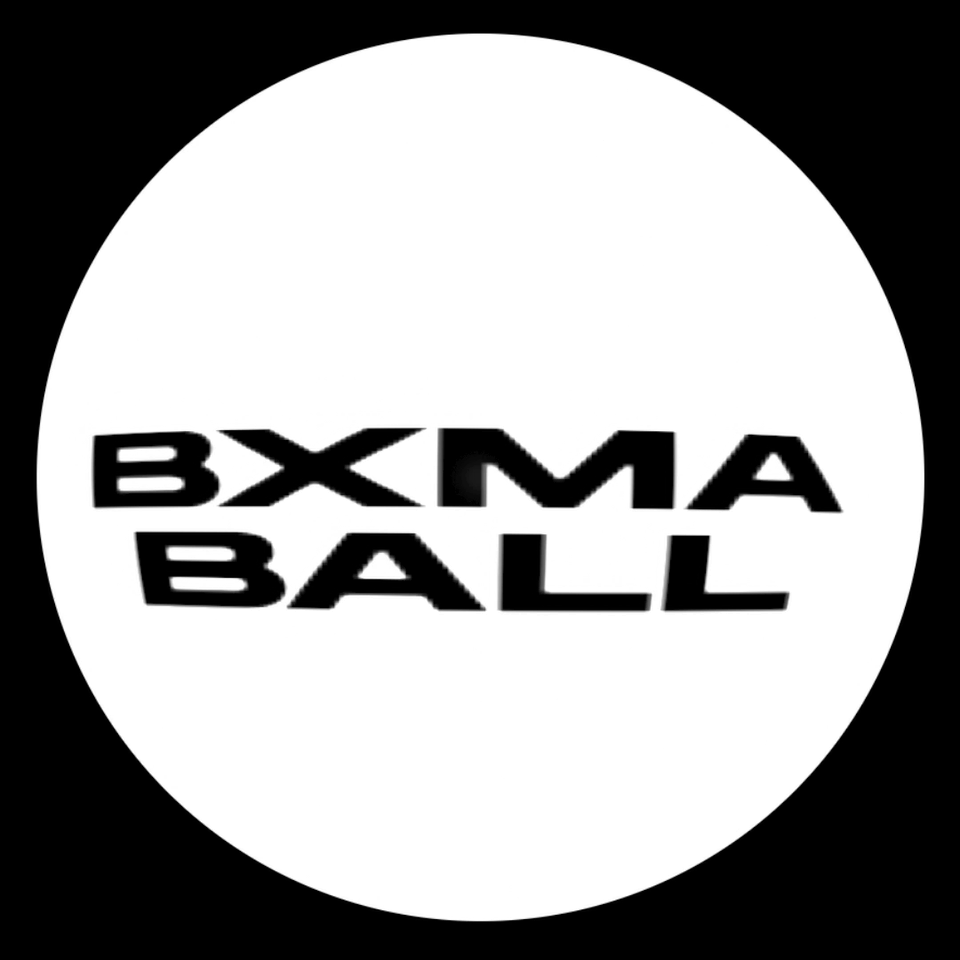 Rolling white ball with black text "BXMA BALL"